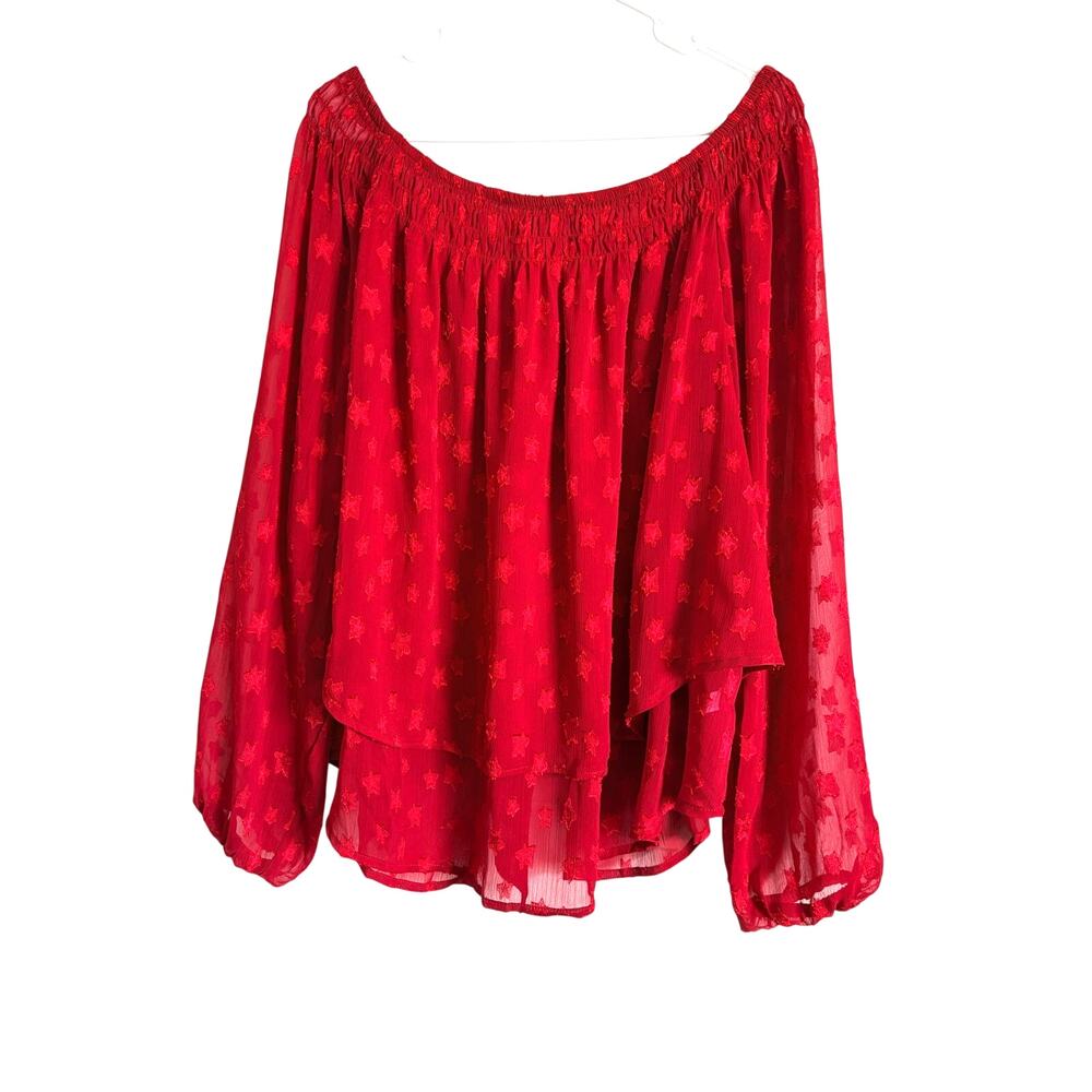 Festi by Torrid Red Dahlia Star Filcouche Off Shoulder Shirt Bows Open Back 1X